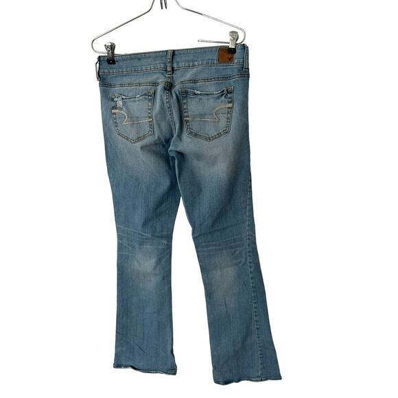 American Eagle Jeans Womens 6 Long Artist Flare Low Rise Distressed Denim Blue - Picture 2 of 2